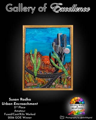 2nd Place | Amateur | Fused / Cast / Kiln Worked | Susan Radka - Urban Encroachment