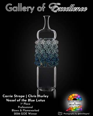 1st Place | Professional | Blown and Flameworked | Carrie Strope & Chris Hurley - Vessel of the Blue Lotus