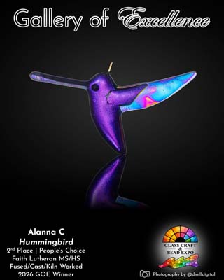 2nd Place & People's Choice | Faith Lutheran MS/HS | Fused / Cast / Kiln Worked | Alanna C - Hummingbird